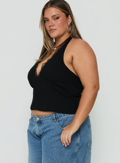 No Pressure Lace Trim Halter Top Black Curve
