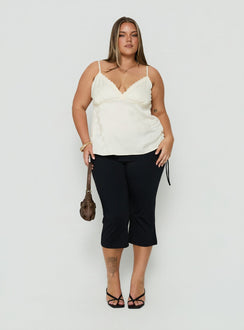 Had Me At Hello Lace Trim Floral Detail Top Cream Curve