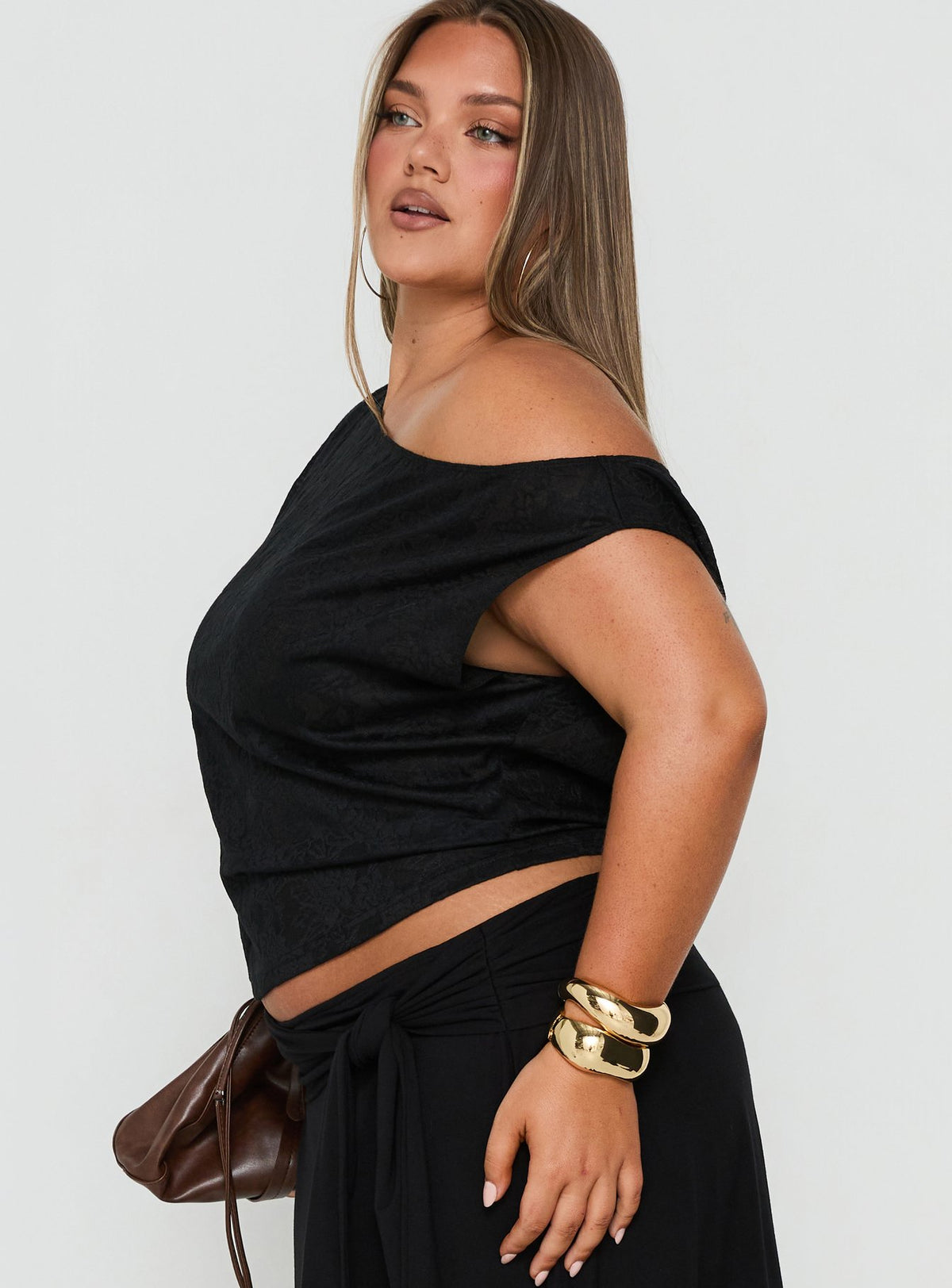 Orvielle Lace Off Shoulder Top Black Curve