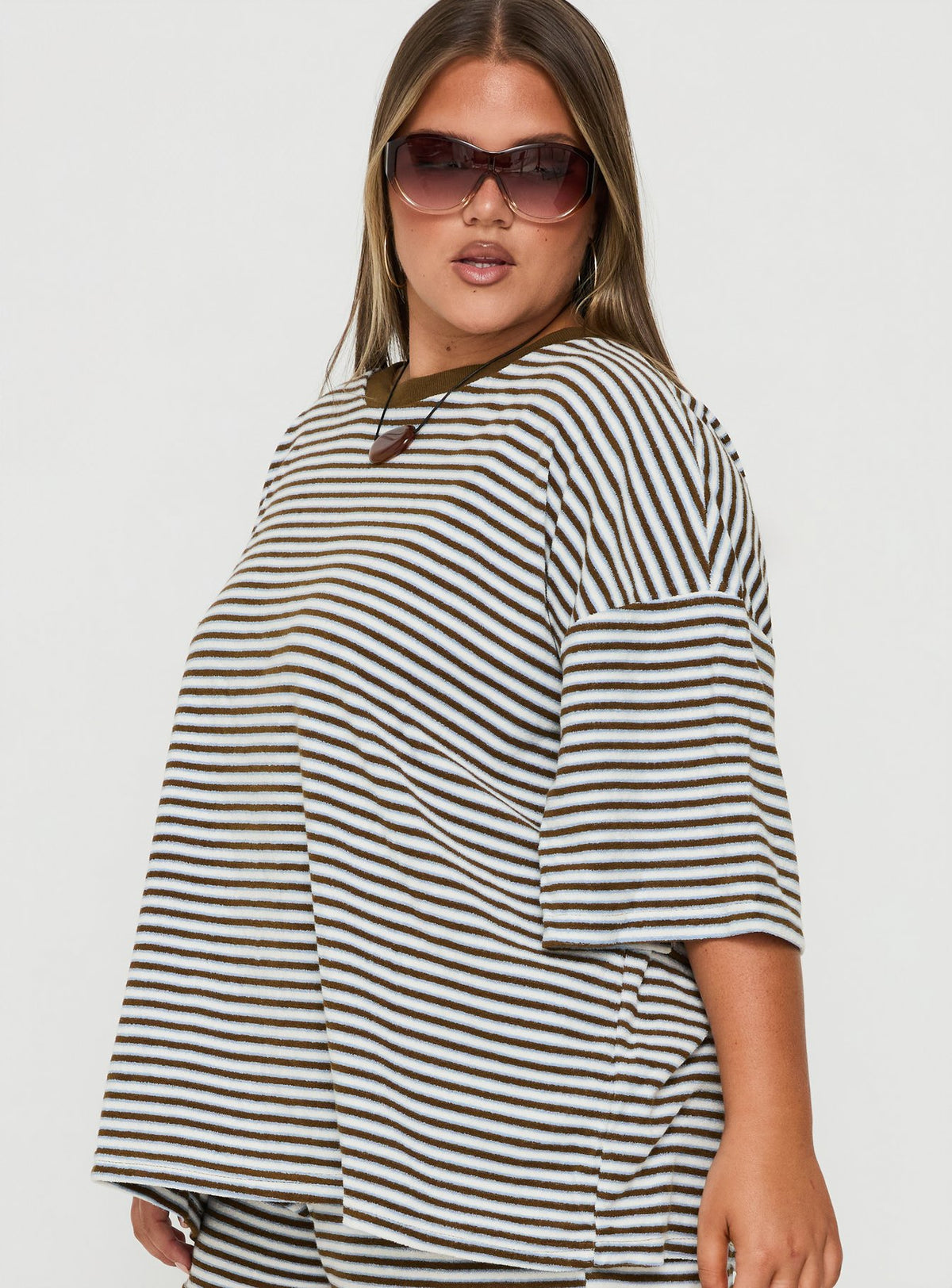 Selvina Terry Towelling Oversized Tee Multi Stripe Curve