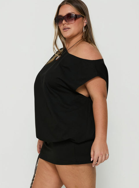 Ellah One Shoulder Drapey Mini Dress Black Curve
