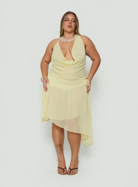 Evaleine Asymmetrical Chiffon Midi Skirt Baby Yellow Curve