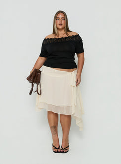 Ophella Tie Waist Chiffon Midi Skirt Cream Curve