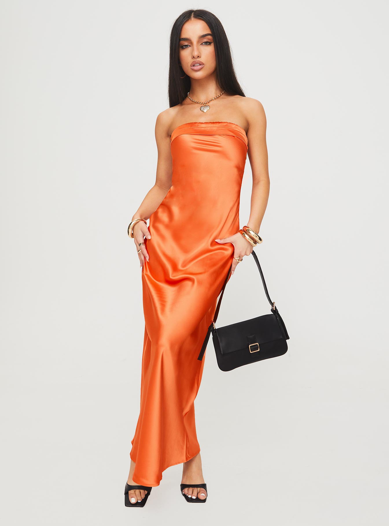 Citrus kiss strapless maxi dress orange