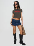 front view of model wearing Princess Polly East Coast Nyc Tee Charcoal Short Sleeves Crew Neck 