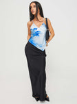 front view of model wearing Princess Polly Bannits Top Blue Sleeveless V-Neck 