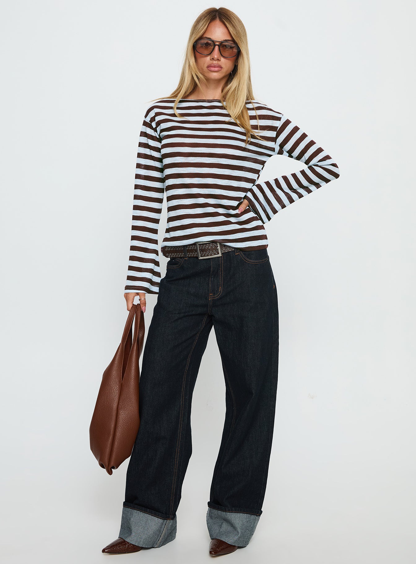 So Composed Boat Neck Long Sleeve Top Blue Stripe | Princess Polly