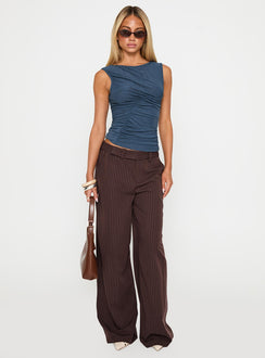 front view of model wearing Princess Polly Lustre Wide Leg Pant Brown Pinstripe Low Rise Pants 