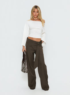 side view of model wearing Princess Polly Elisson Layered Buckle Pants Grey Mid Rise Pants 