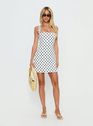 strapless open back dress Nellie Mini Dress Red Polka Dot