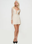 front view of model wearing Princess Polly Kael Long Sleeve Mini Dress Cream Scoop Neck 