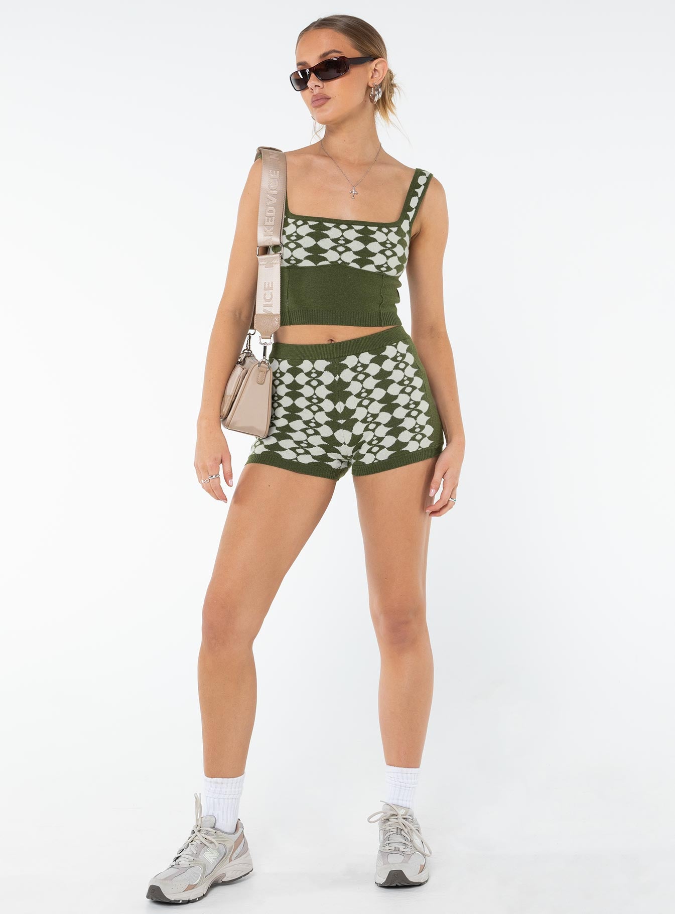 product Princess Polly Sleeveless Square Neck  Cizzi Geo Knit Top Green / White