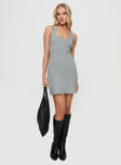 front view of model wearing Princess Polly Macaroni Mini Dress Grey Scoop Neck 