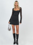 product Princess Polly Plunger  Dyer Sheer Sleeve Mini Dress Black Tall