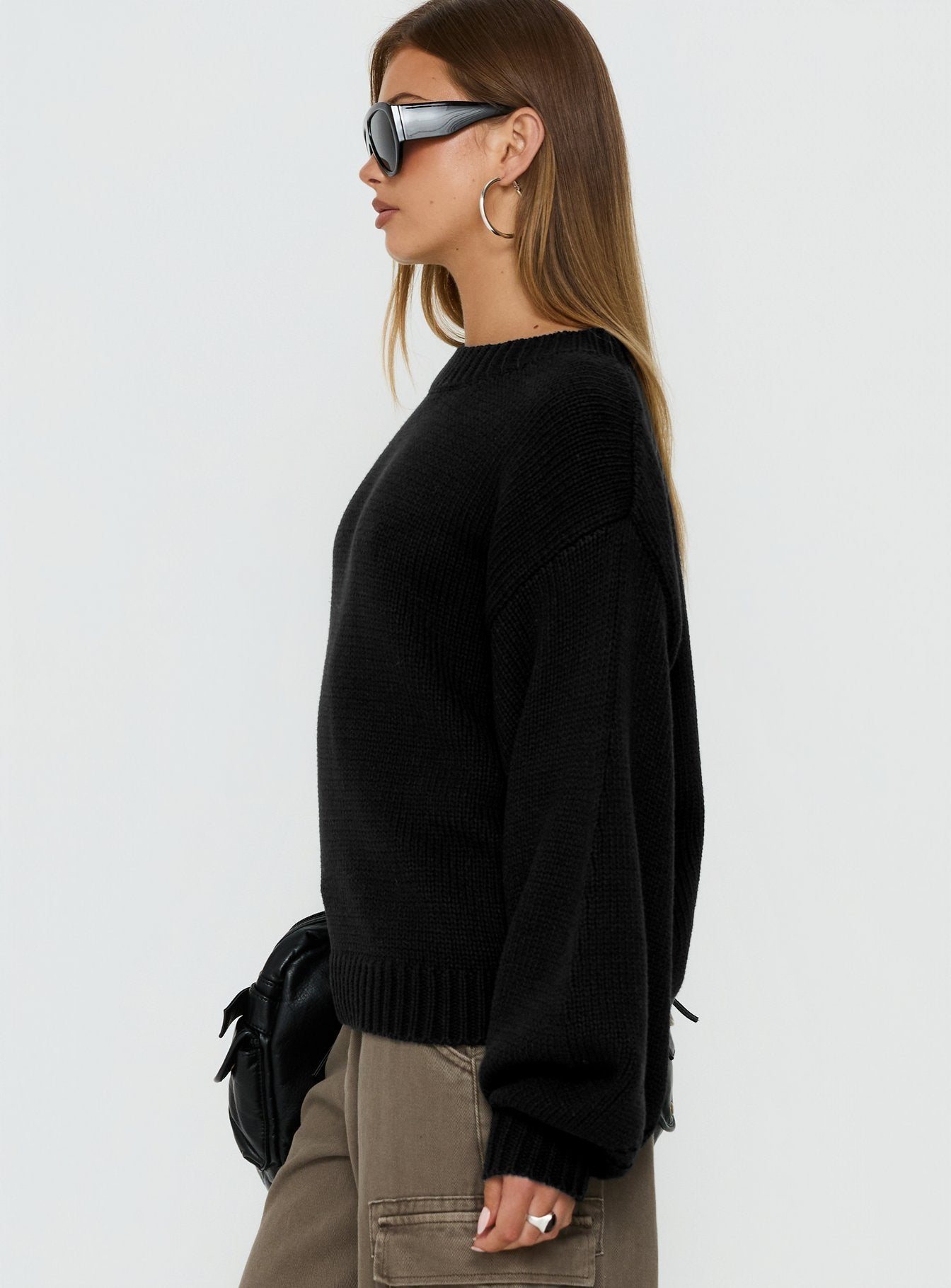 Harmony Balloon Sleeve Knit Sweater Black | Princess Polly