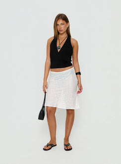 Evangela Sheer Midi Skirt White Polka Dot
