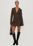 front view of model wearing Princess Polly Dianah Blazer Mini Dress Brown V-Neck 