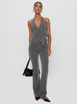 front view of model wearing Princess Polly Calexico Buckle Pant Grey Pinstripe High Waisted Pants 