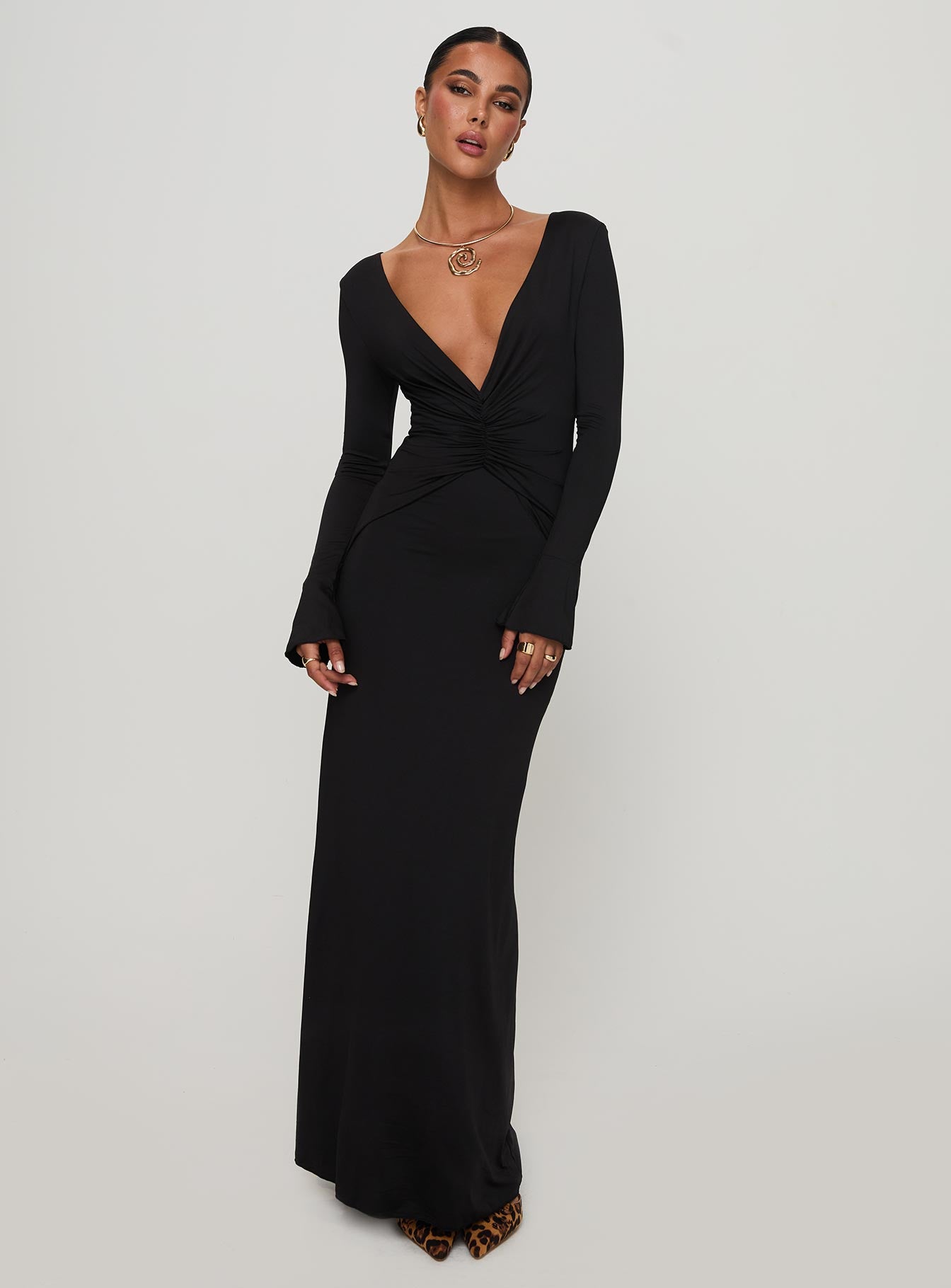 Lezure Plunge Long Sleeve Maxi Dress Black | Princess Polly Lezure Plunge Long Sleeve Maxi Dress Black | Princess Polly