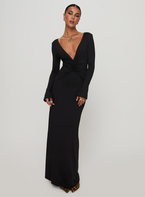 Lezure Plunge Long Sleeve Maxi Dress Black | Princess Polly Lezure Plunge Long Sleeve Maxi Dress Black | Princess Polly
