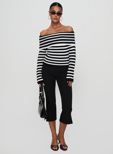 Danyel Off The Shoulder Sweater Black / White Stripe