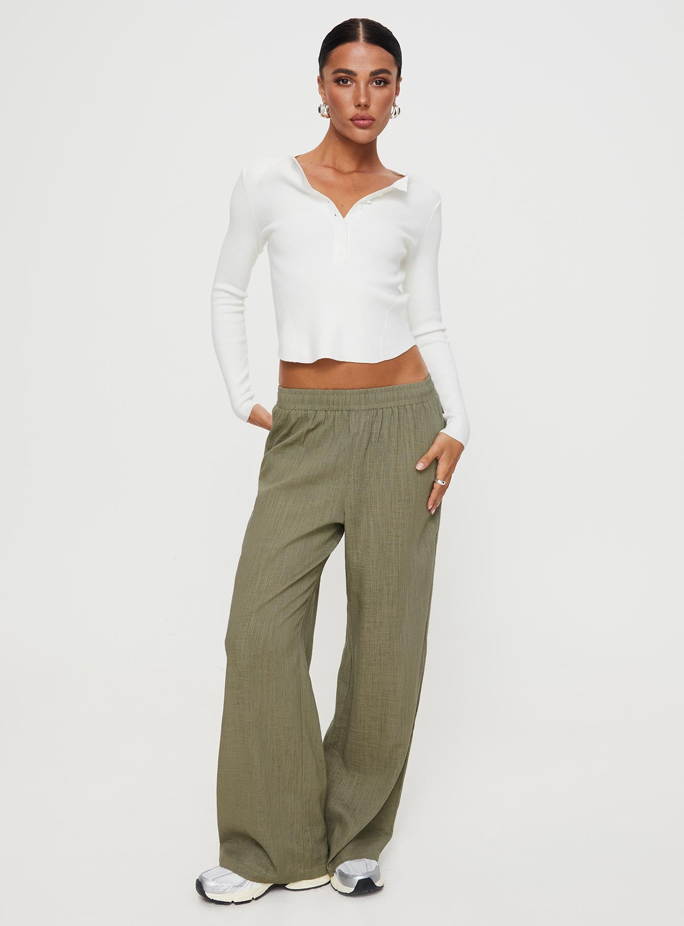 product Princess Polly Low Rise Pants  Louis Linen Blend Pants Olive