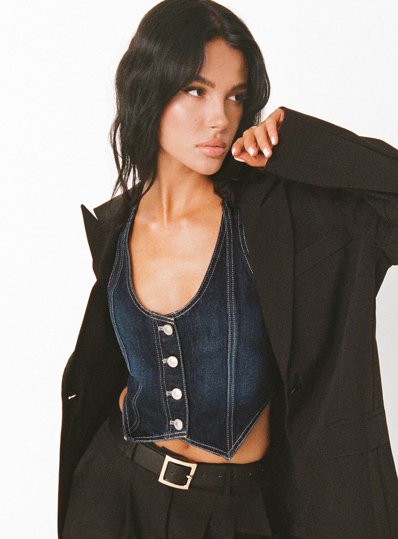 product Princess Polly Sleeveless Scoop Neck  Willson Vest Dark Wash Denim