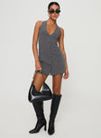 front view of model wearing Princess Polly Fenny Mini Dress Grey Petite Plunger 