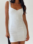 Front view of model wearing  front Princess Polly Sweetheart Neckline  Rachelle Mini Dress White