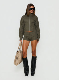 Avorie High Neck Cinched Jacket Khaki