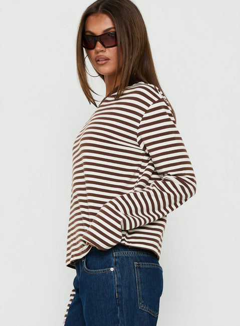 Viollette V Neck Long Sleeve Top Brown Stripe