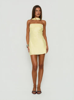 Declynne Strapless Scarf Detail Mini Dress Chartreuse