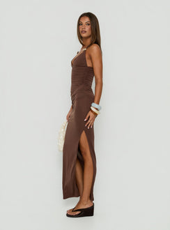 Imeraldia Hardware Halter Maxi Dress Chocolate