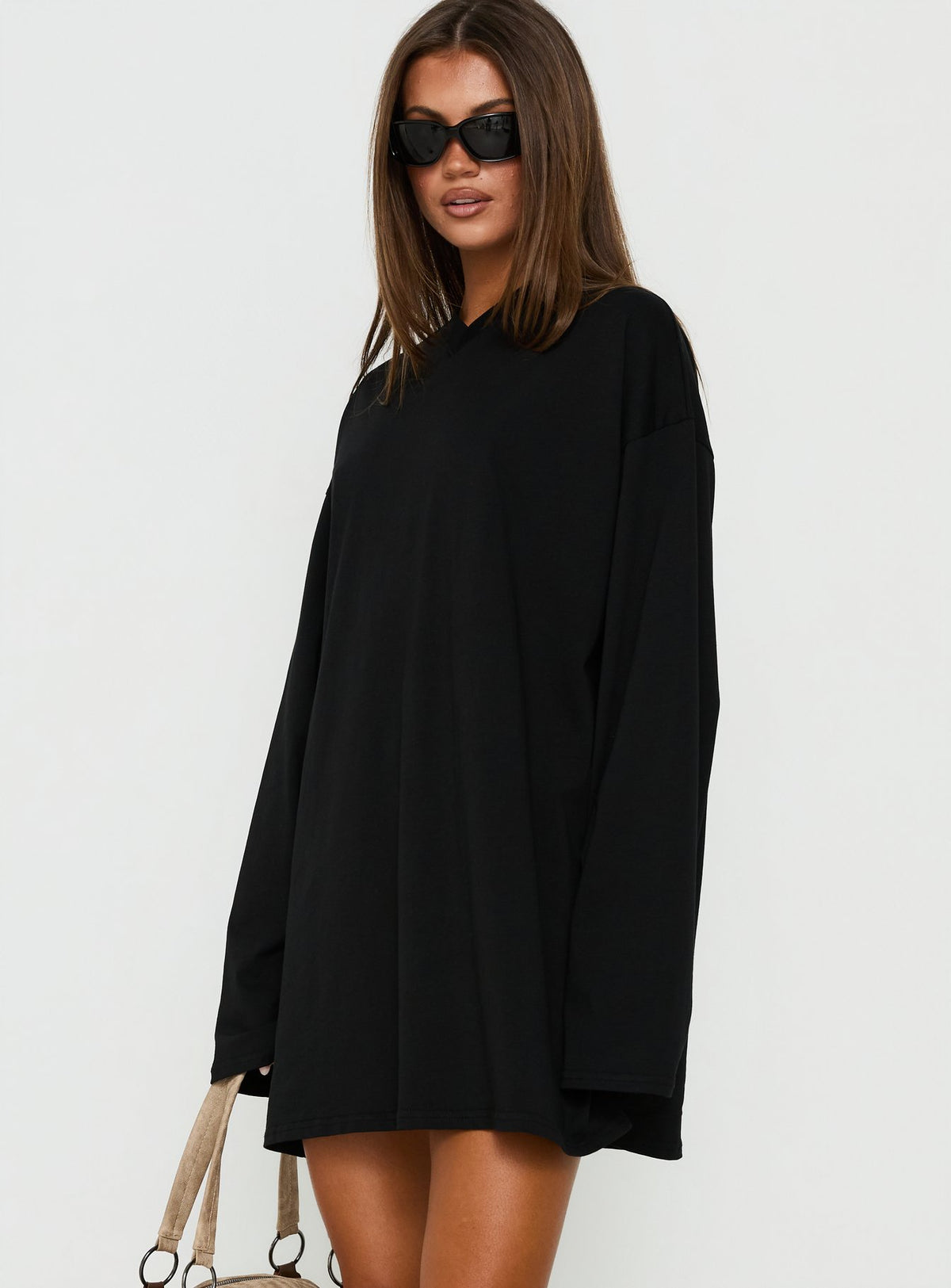 Settle Down Long Sleeve V Neck Mini Dress Black