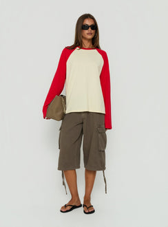 Settle Down Long Sleeve Raglan Top Lemon / Red