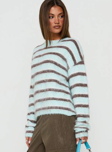 Zionie Knit Sweater Aqua / Brown Stripe