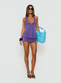 Adelique Halter Blouson Romper Purple