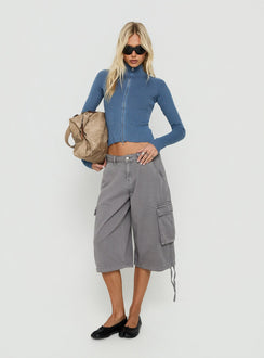 Kovah Zip Through Funnel Neck Knit Sweater Blue