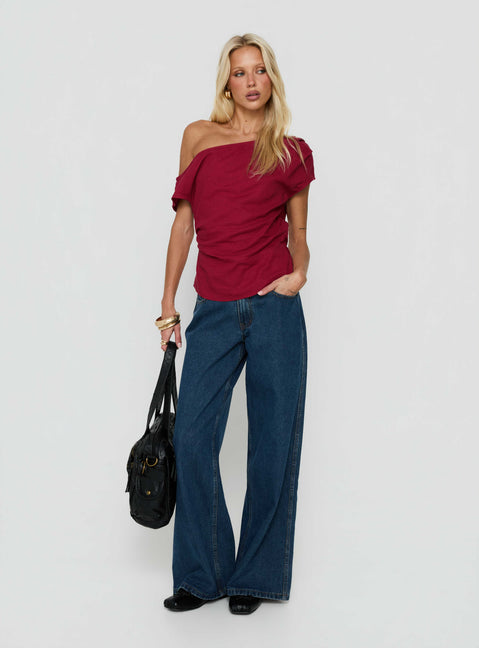 Seasons Change Relaxed Off Shoulder Top Burgundy