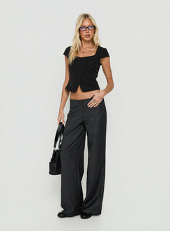 Charlissa Asymmetrical Button Top Black