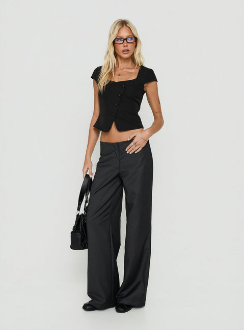 Charlissa Asymmetrical Button Top Black