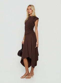 Florra Ruched Short Sleeve Midi Dress Brown
