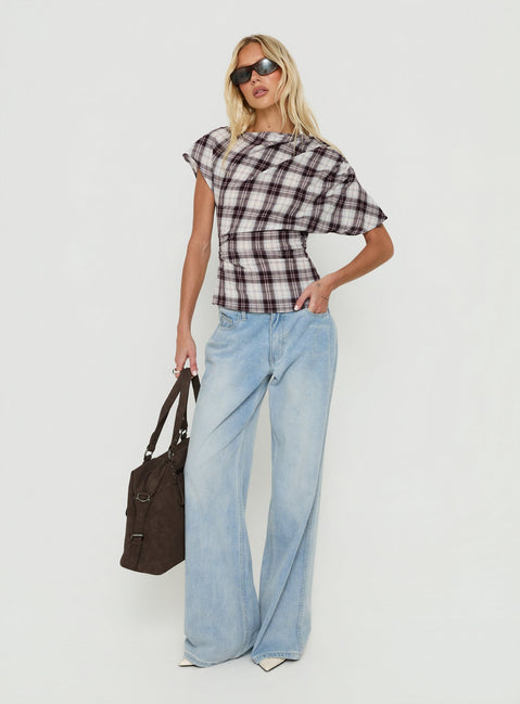 Khendall Off Shoulder Top Multi Check