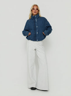 Soja Denim Funnel Neck Jacket Mid Blue Wash