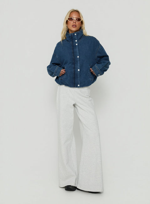 Soja Denim Funnel Neck Jacket Mid Blue Wash