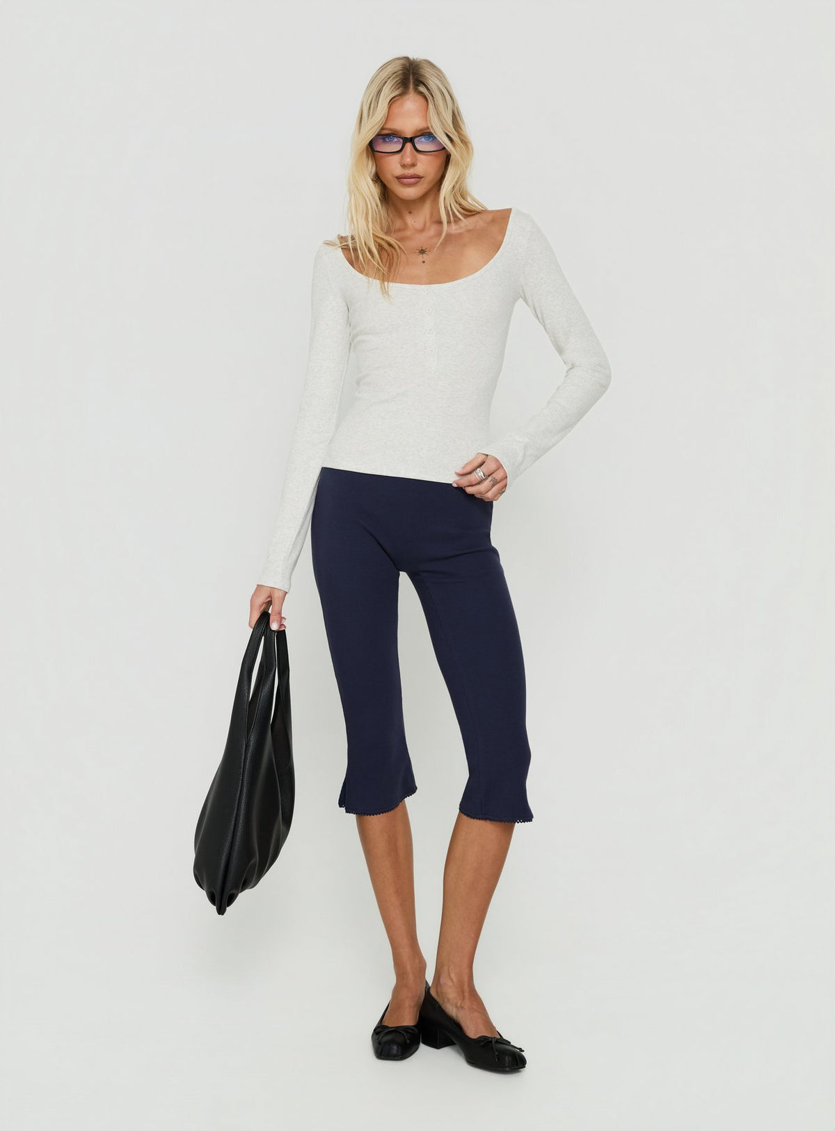 Keslie Long Sleeve Henley Top Grey