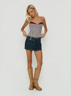 Ladena Mid Rise Double Button Mini Skirt Raw Denim