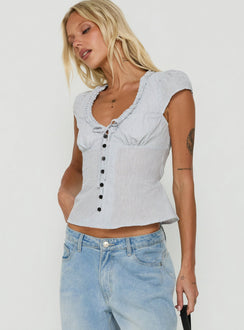 Kalysa Ruffle Short Sleeve Blouse Top Black Stripe