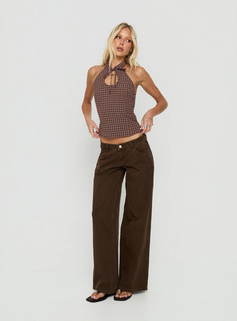 Noellah Keyhole Halter Top Multi Check
