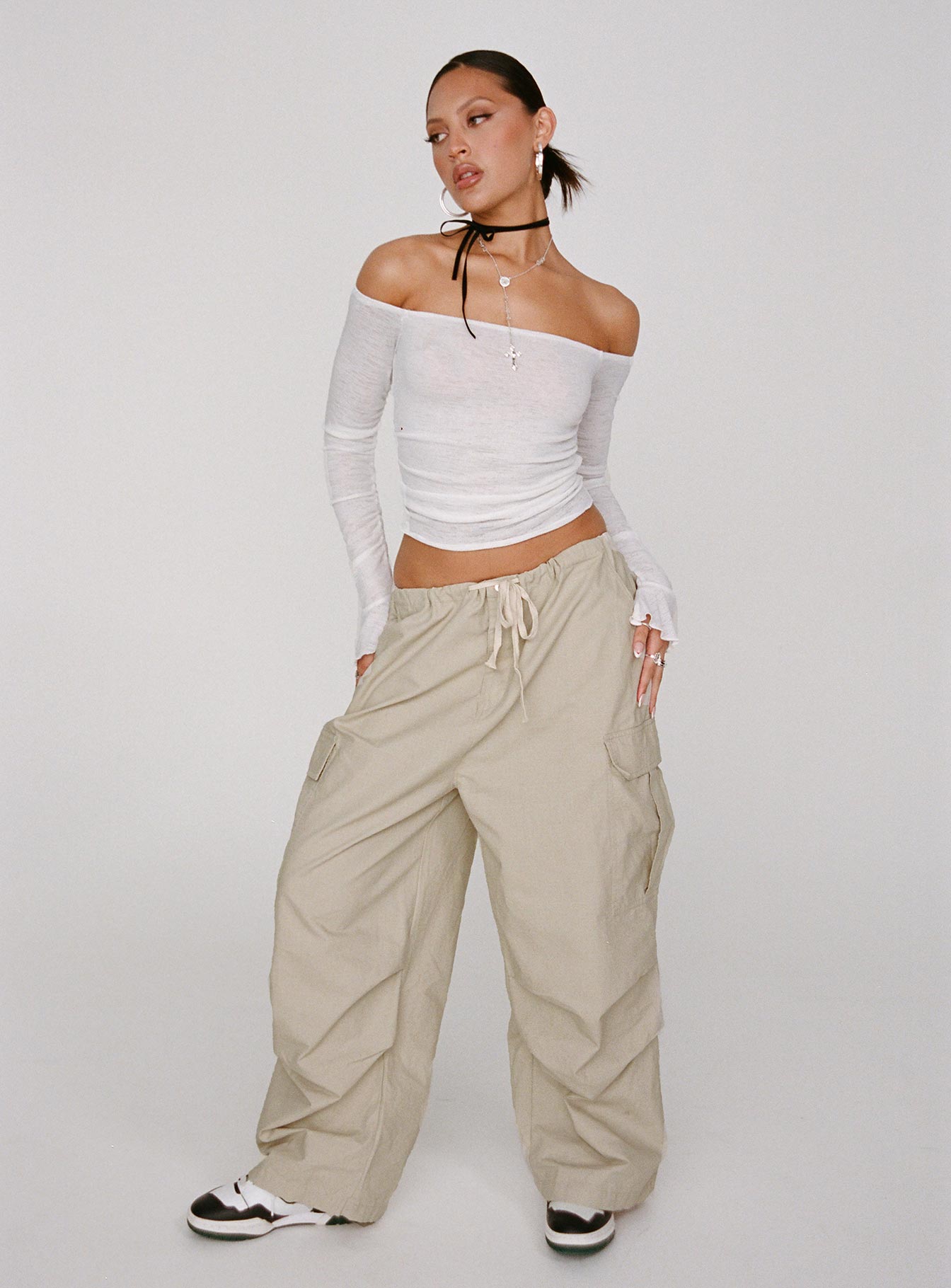 product Princess Polly Full Sleeves Asymmetric Neckline  Taroona Off The Shoulder Top Ivory